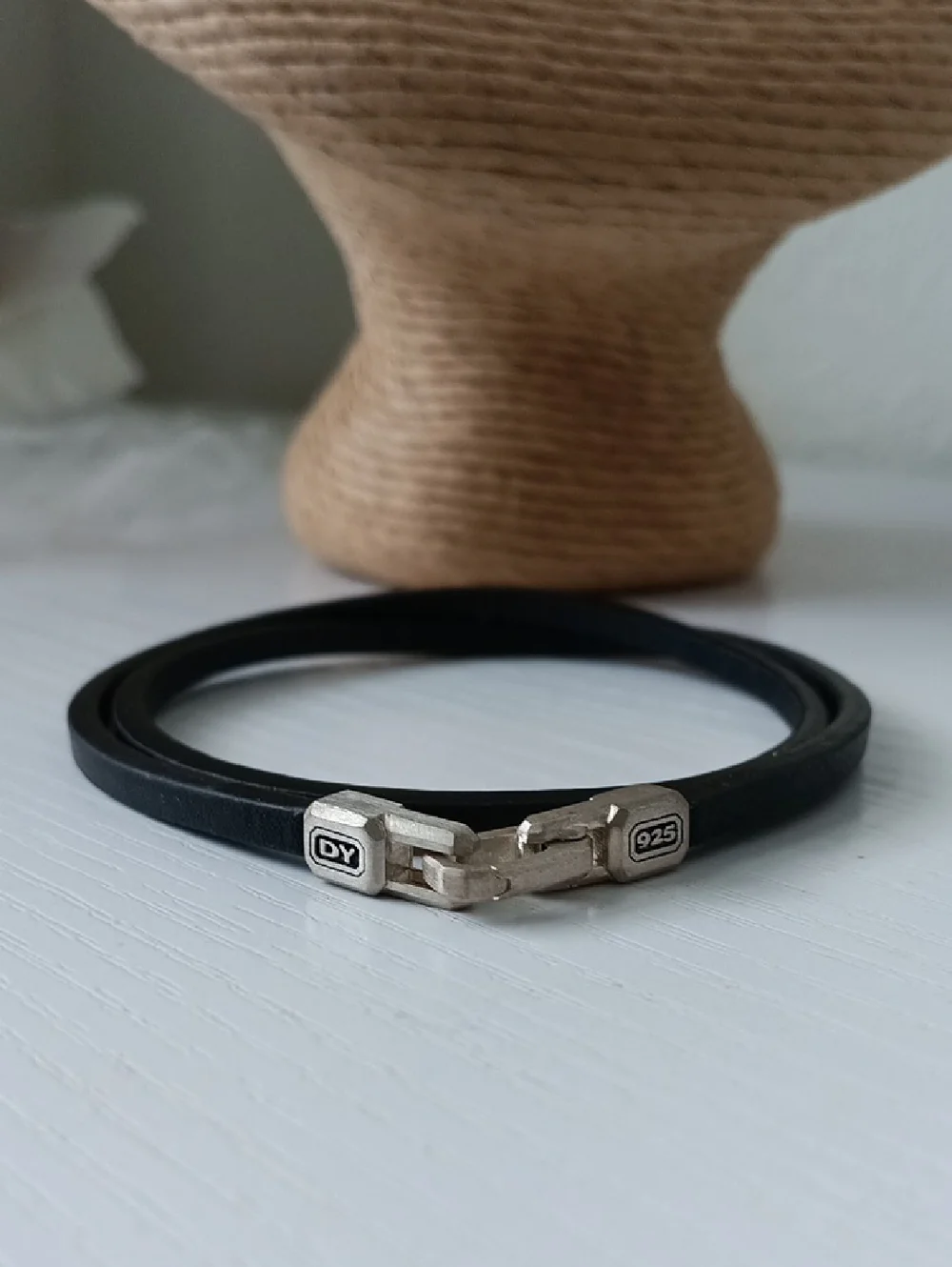 David Yurman Men's Black Steamline Sterling Silver Leather Wrap Bracelet